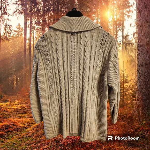 Women's Eddie Bauer Sweater SZXL Tan Cable Knit 4 Button Collared 3/4 Sleeves - Picture 4 of 6